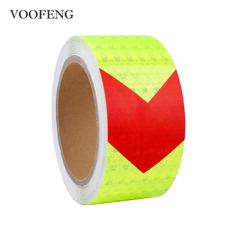 VOOFENG Fluorescent Yellow Red Arrow Car Sticker for Road Safety Reflective Tape Warning Tape for Safety Mark 5cmX10m RS-6490P