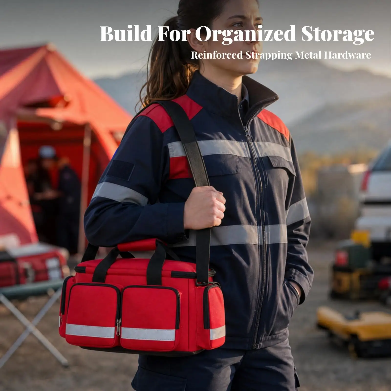 Emergency First-Aid Storage Bag Portable First-Care Supply Storage Bag with Shoulder Strap Multi-Compartment for Families,