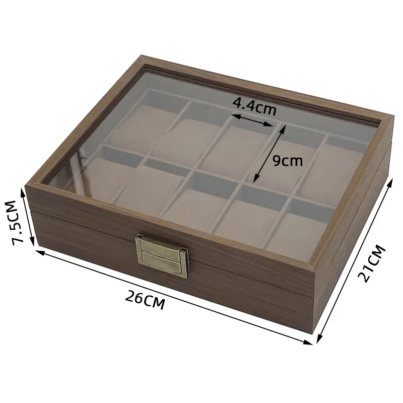 10 Position Watch Storage Case Watches Collection Display Box Organizer 10 Slot Watch Boxes Retro Black Walnut Wooden Watch Box