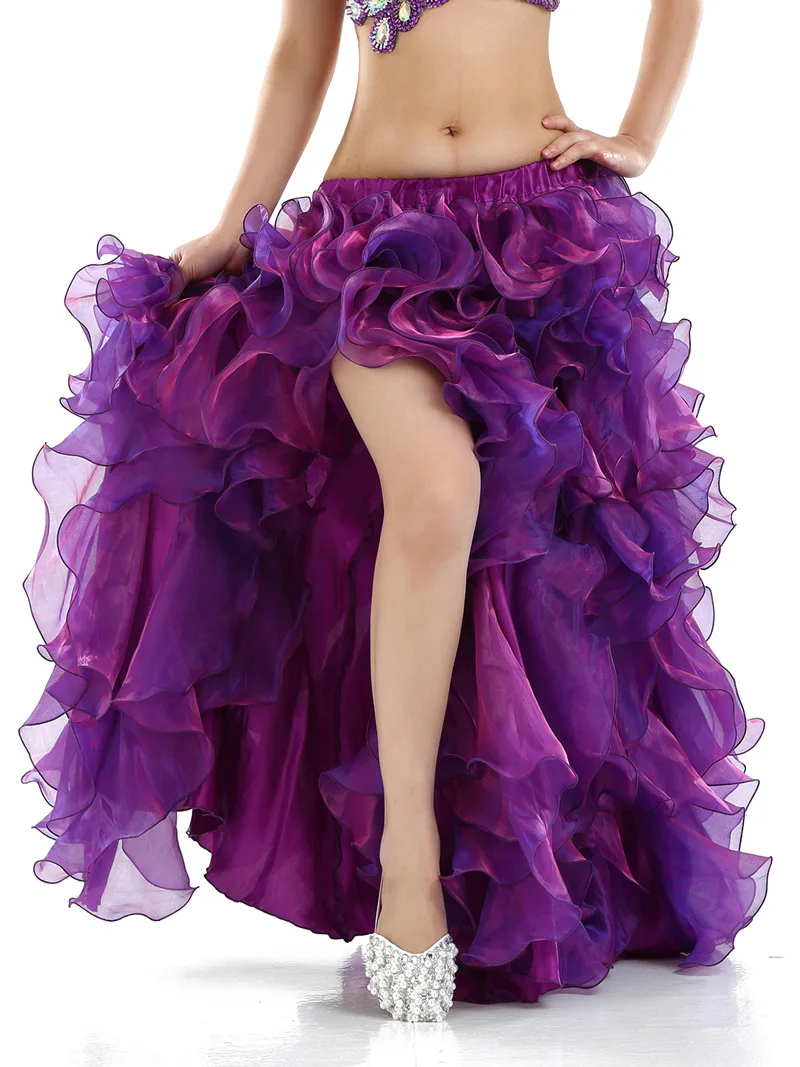 

Belly Dance Poncho Split Legless Dance Skirt Multi-layer Rolled Hem Wave Skirt High-grade Skirt for Belly Dance Performance