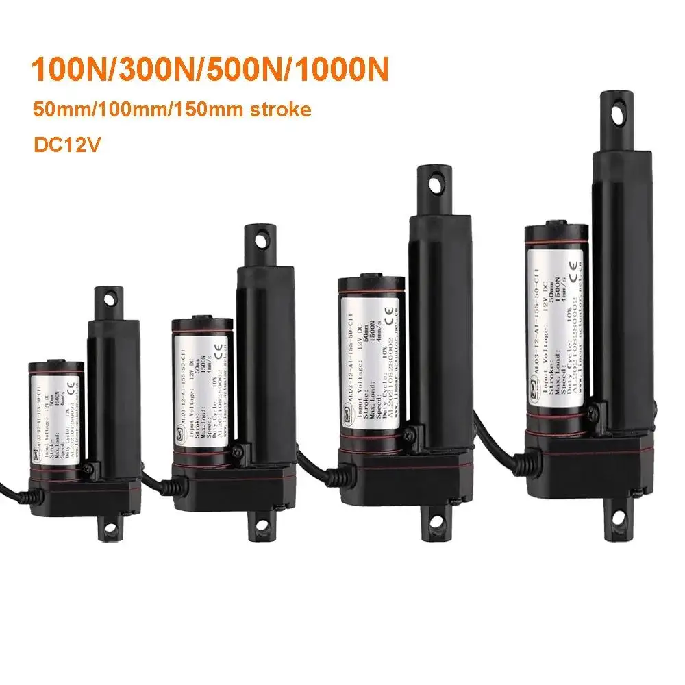 DC12V Electric Linear Actuator 100N 300N 500N 1000N Linear Actuator 50mm 100mm 150mm Stroke Linear Drive Electric Motor