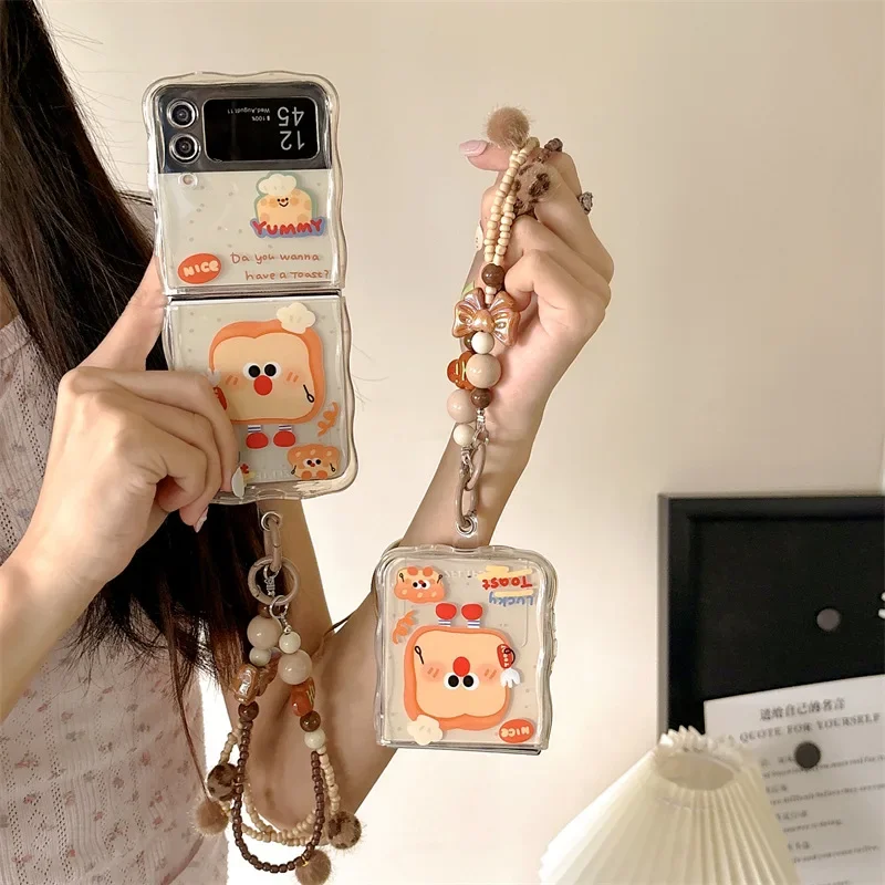 Funda de teléfono de pan de dibujos animados para Samsung Galaxy Z Flip 6 5 4 funda protectora trasera para ZFlip4 ZFlip5 ZFlip6