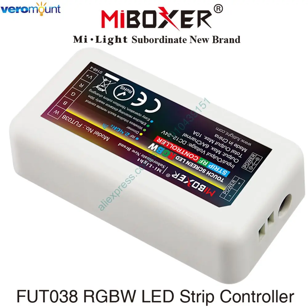 Miboxer FUT038 4-Zone 2.4G RF Wireless LED Dimmer Controller WiFi Compatible for 5050 3528 RGBW RGB RGBWW Strip Light Dimmer