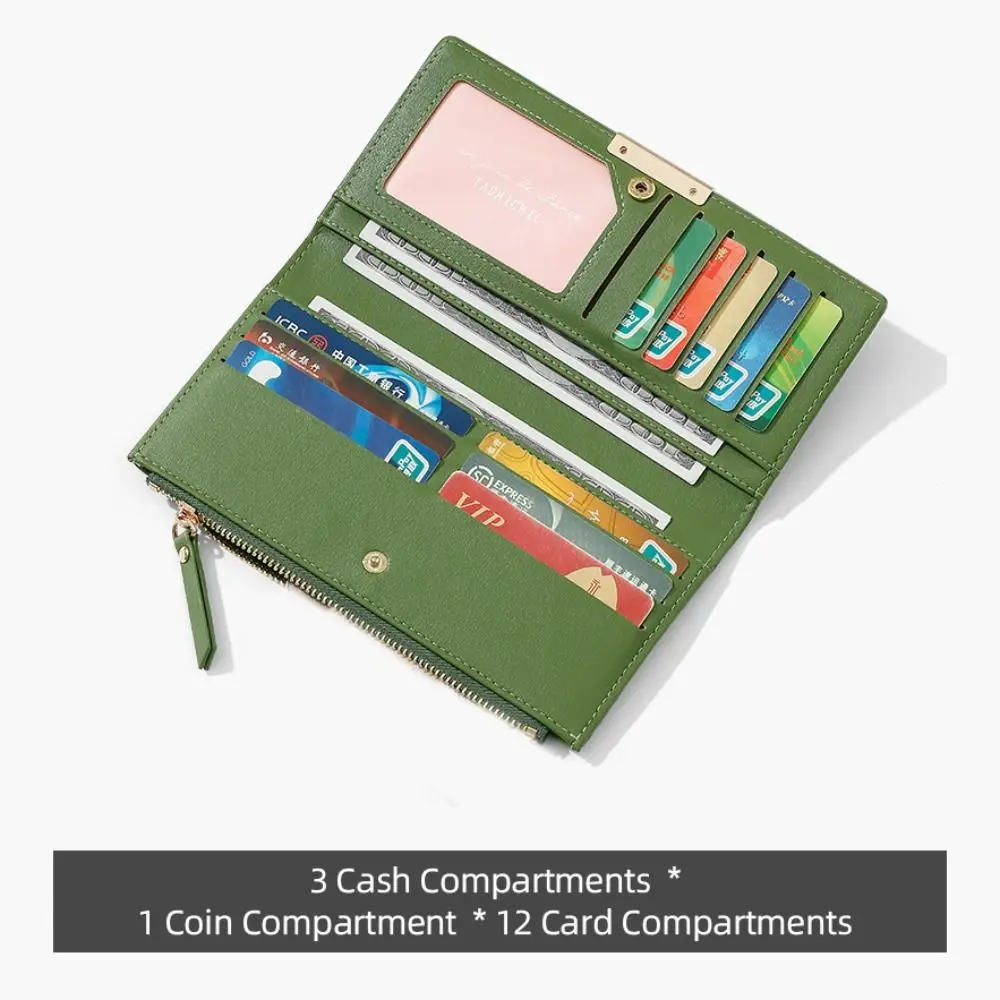 Cartera larga portátil de estilo coreano, tarjetero de cuero PU multifunción, tarjetero con múltiples ranuras, bolsa para monedas, bolsa de almacenamiento de tarjetas