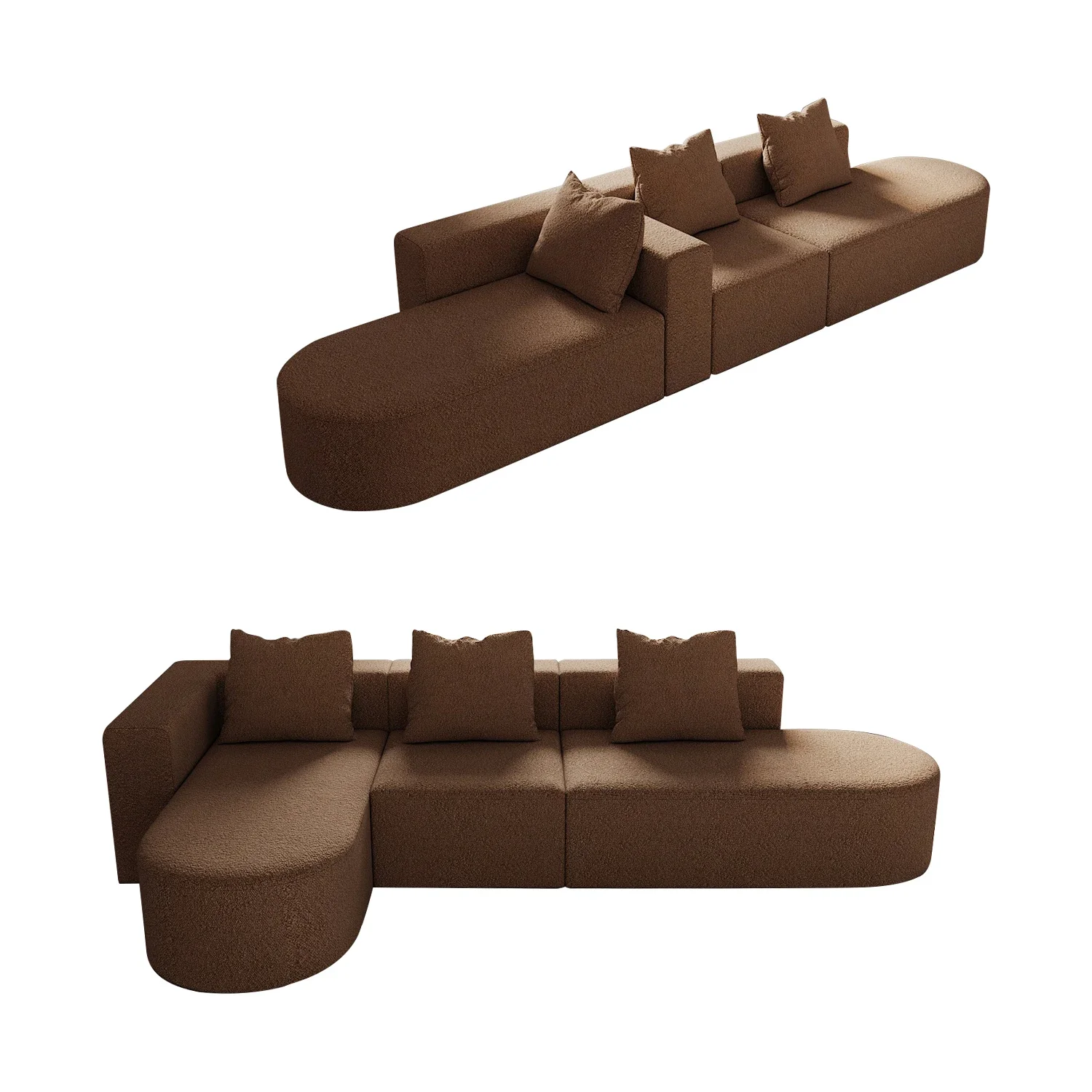 Modular Brown Sectional Sofa Upholstered in Soft Textured Fabric L-Shaped Couch with Cushions Easy Assembly for Living Room
