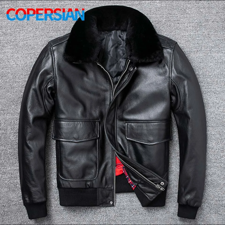 Air Force Flight Jacket Fur Collar Genuine Leather Top Layer Cowhide Leather Jacket Men Black Cowhide Coat Men\'s Winter Jacket