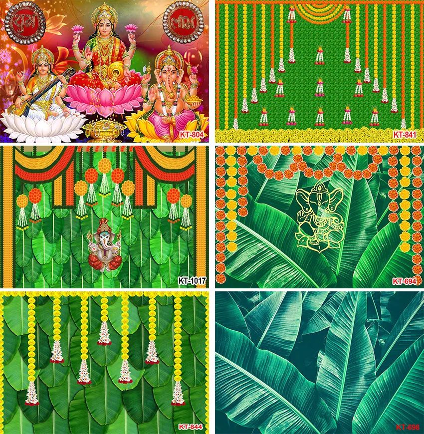 بوجا خلفية للتصوير الفوتوغرافي ، أوراق الموز التقليدية ، Chatiya الأخضر ، غانيش ، موقع قران ، مهرجان خلفية الديكور ، بوجا غارد