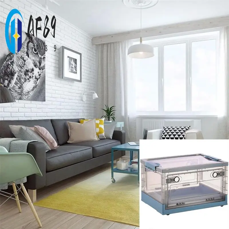 

AF89-Collapsible Storage Bins With Double Side Doors , Clear Storage Boxes With Lid , Organization Box With Wheels