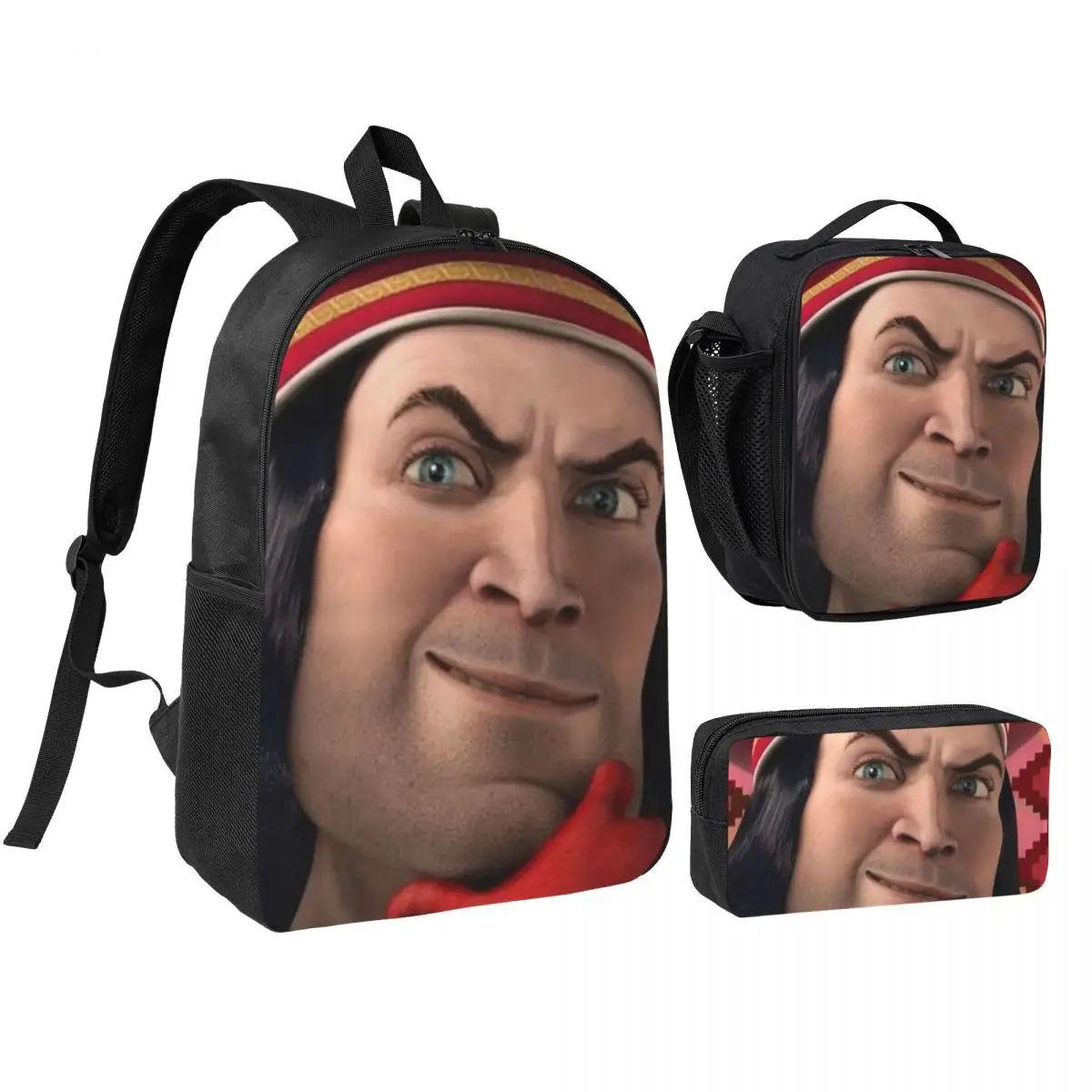 

LoRd FaRQuaAd Backpack Student BookBag School Bag Shoulder Bags 3ps Insulated Lunch Bag Pencil Case