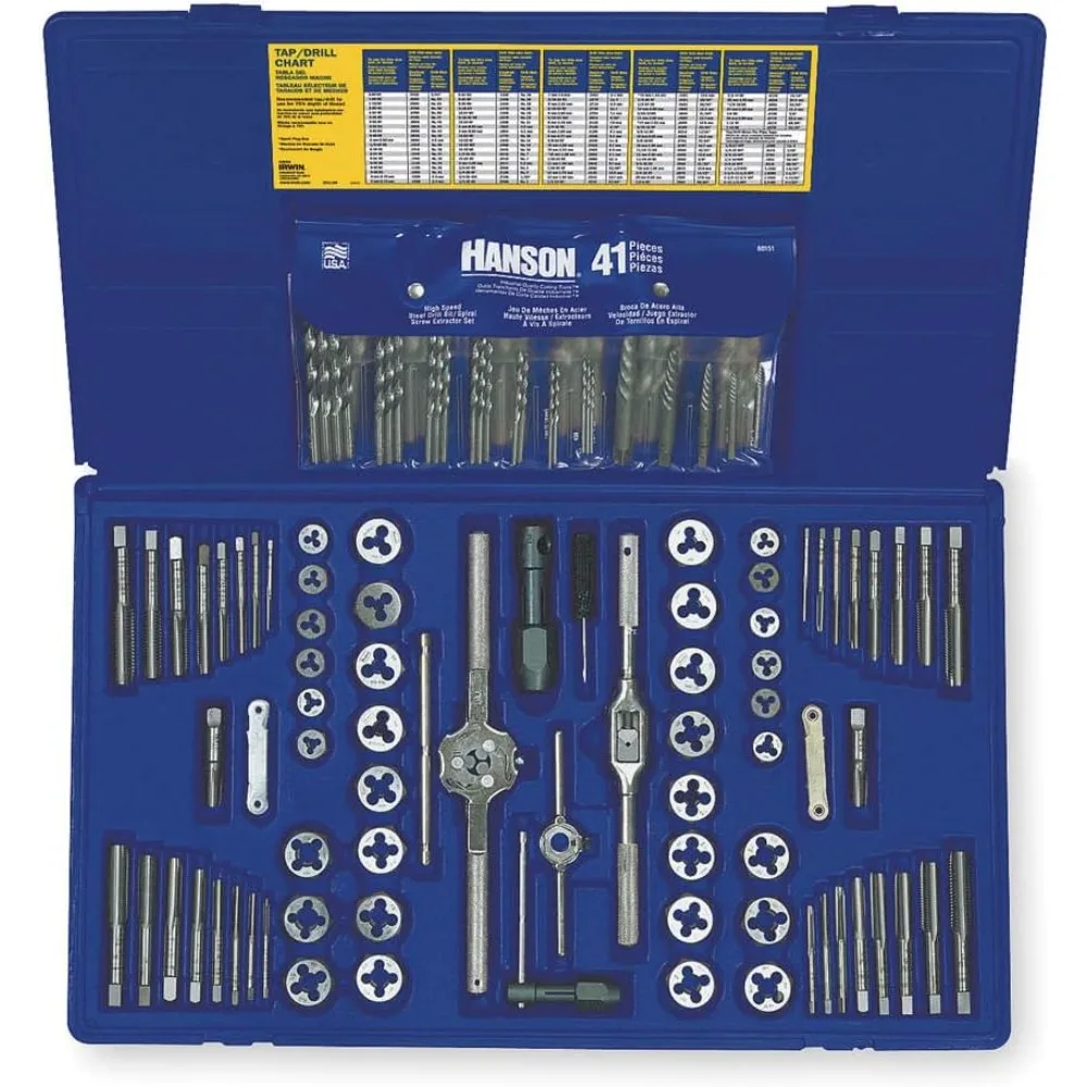 117-Piece Comprehensive Machine Screw, Tap, Hex Die, and Drill Bit Set in Silver and Blue