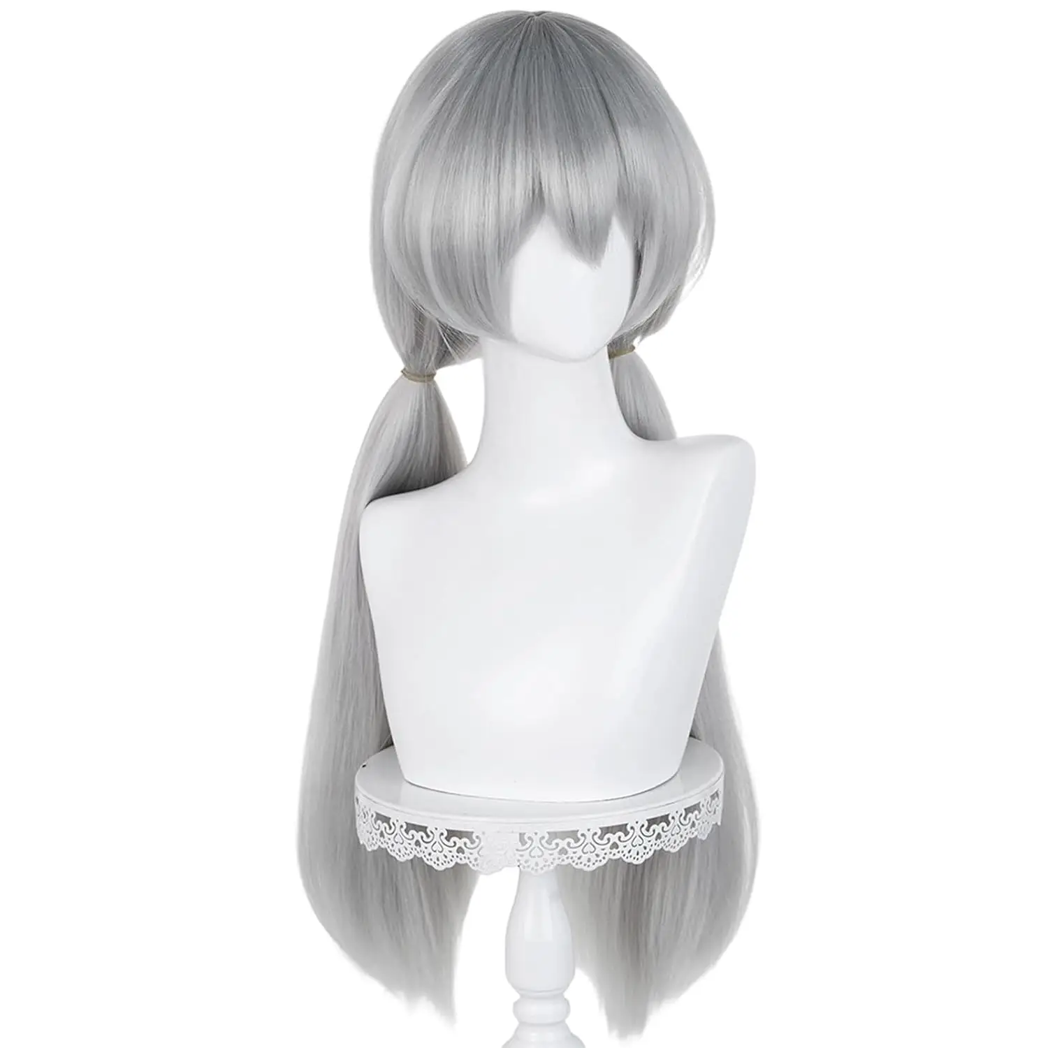 Aicos Long Gray Ponytail Wig for Women Silver Grey Cosplay Wig with Two Ponytail Wig for Halloween Costume Party