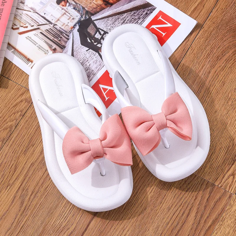 Summer Slippers Women Bow Beach Slides Thicken Sandals Flat EVA Home Shoes Flip-flop Fashion Casual Sweet Girl Platform Footwear