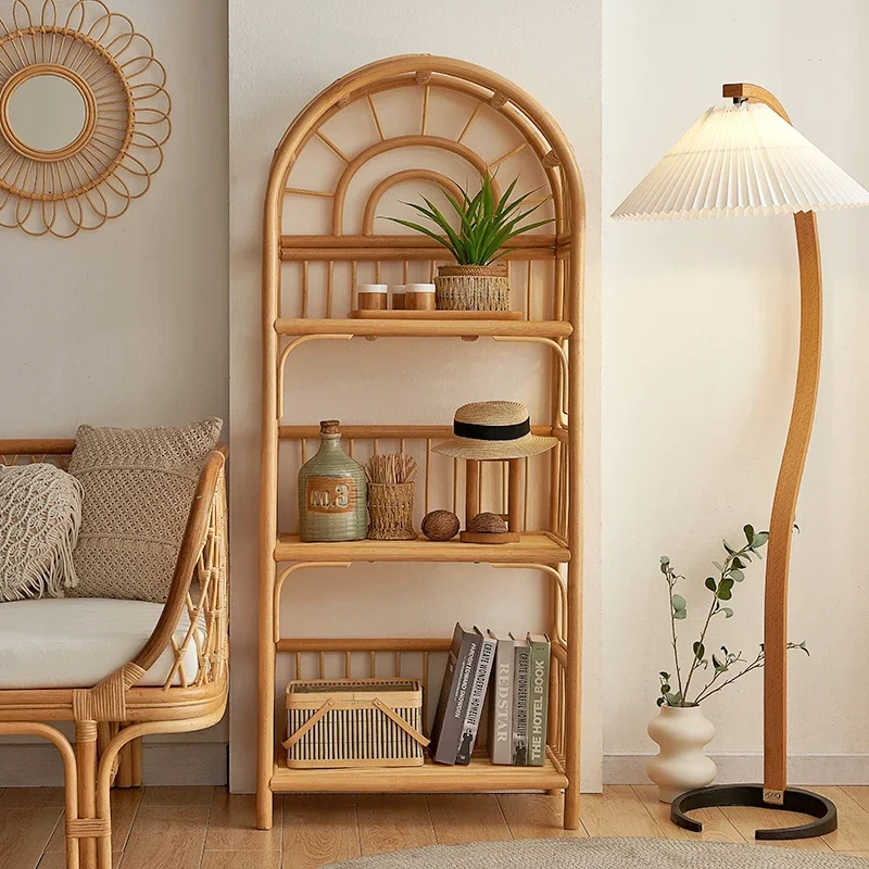 

Nordic ins rattan shelves floor-to-ceiling bookshelves multi-layer storage racks living room home Japanese display racks display
