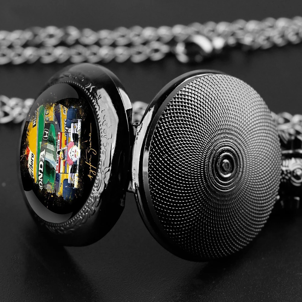 Handcrafted Classic Racing Driver Glass Dome Quartz Pocket Watch Necklace Unisex Accessory Gift