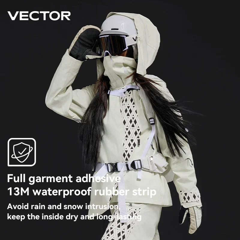 VECTOR Men's and Women's 3L Diagonal Jacket Windproof and Waterproof Nylon Full Pressure Adhesive Technology for Outdoor Skiing