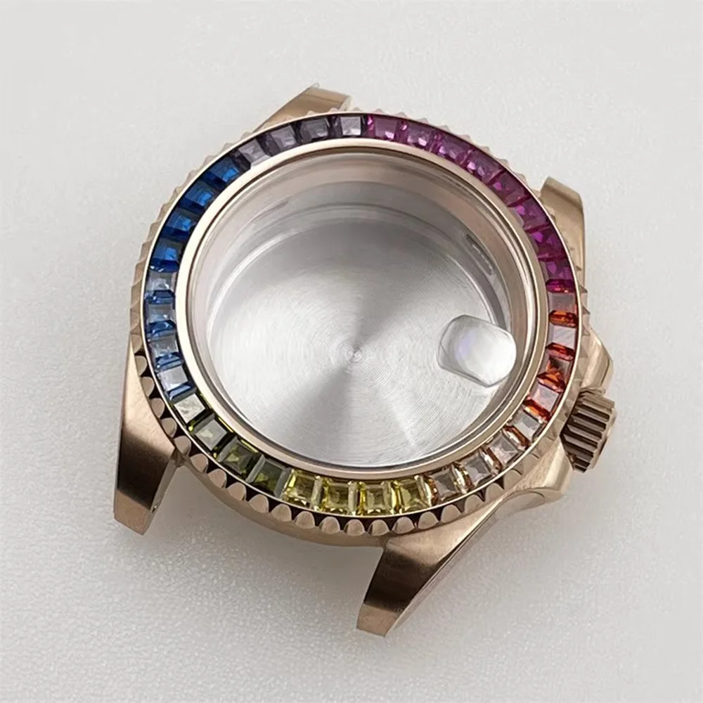 NH35A Diamond-set rose gold rainbow ring mechanical modified diver's case