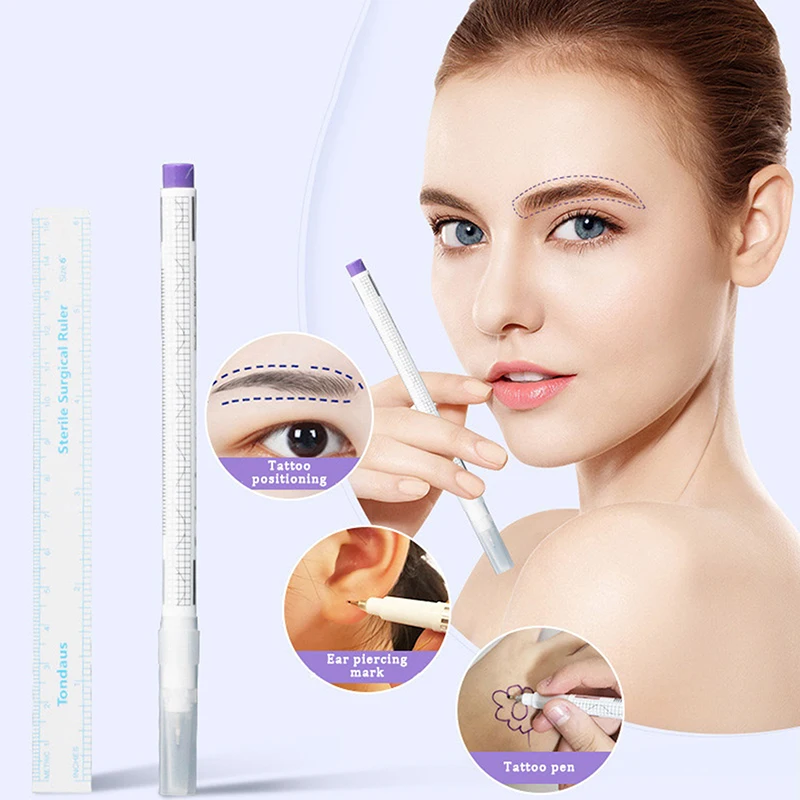 

1pc Sterile Surgical Microblading Supplies Eyebrow Tattoo Skin Marker Pen With Ruler Permanent Makeup White Medical