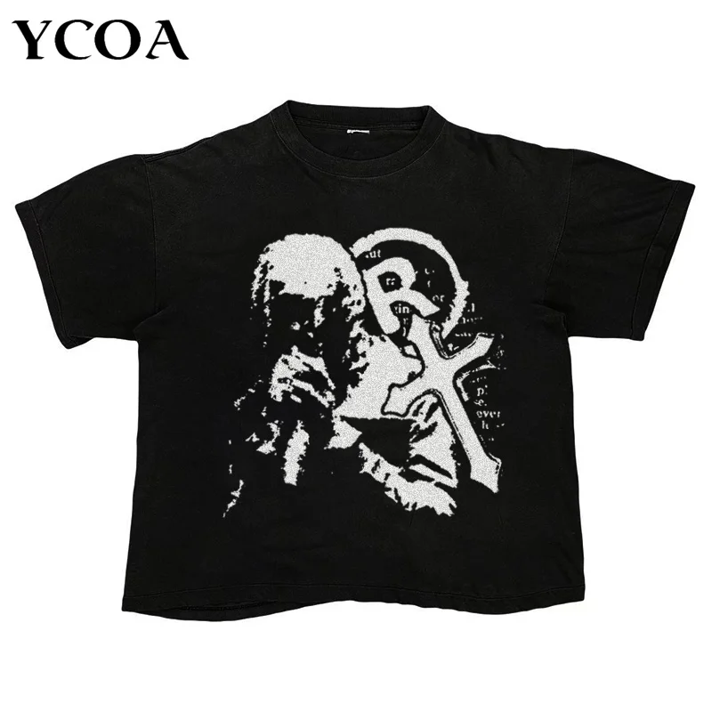 

Men Oversized Tshirt Short Sleeve Tee Tops Goth Streetwear Summer Cottton Harajuku Korean Fashion Aesthetic Graphic Y2k Clothing