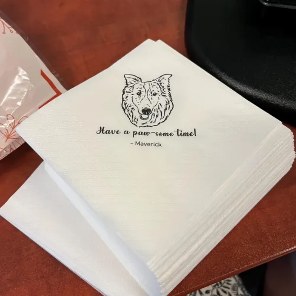 Custom Pet Cocktail Napkins, Dog Wedding Napkins, Custom Pet Cocktail Napkins,  Custom Pet Portrait Wedding Napkins, 50Pcs  ﻿