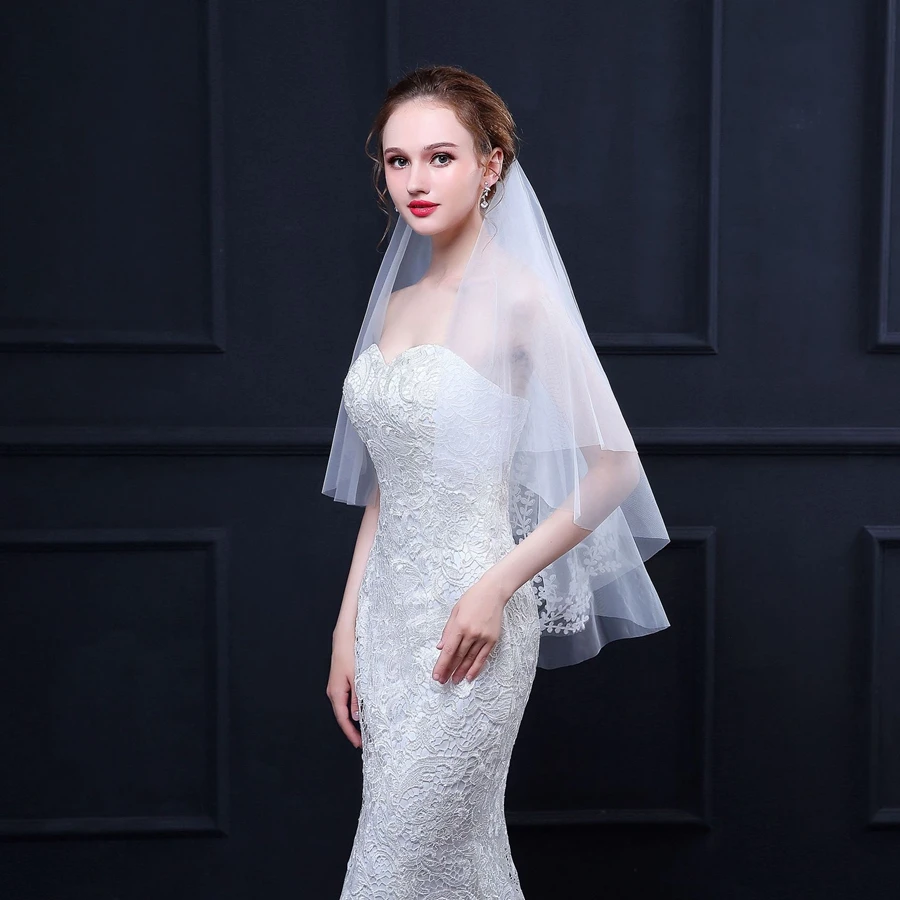 Wholesale Ivory Soft Tulle Lace Wedding Veils Short Bridal veil Vestido de noiva Bride wedding accessories mariage