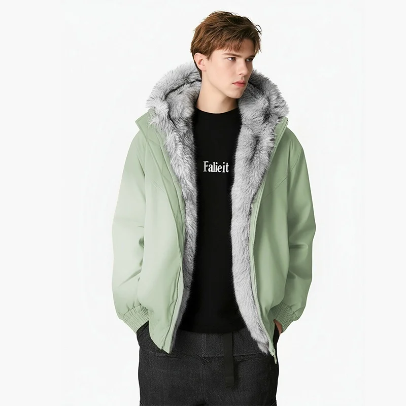 

Thiened Cotton Jaet ex Loose Deconstructed Faux Fur Collar High-End Feeling Brued Surface Mountain Eagle Design
