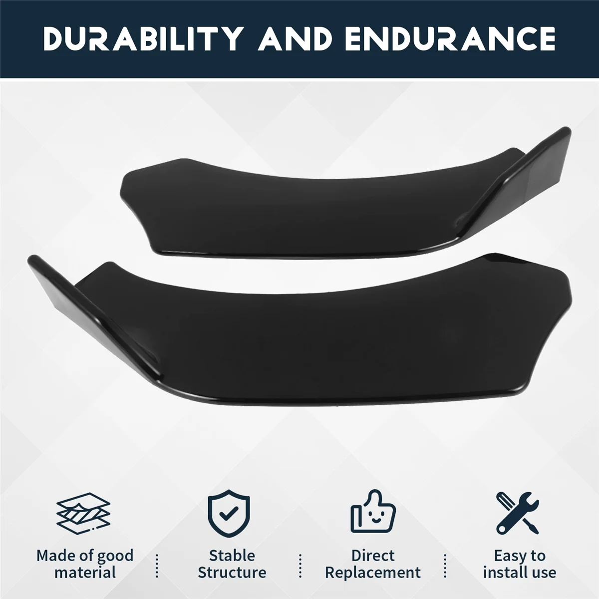 #77R Car front spoiler,2Pcs Universal Car Front Shovel Bumper Lip Splitter Chin ABS Spoiler (Bright black)