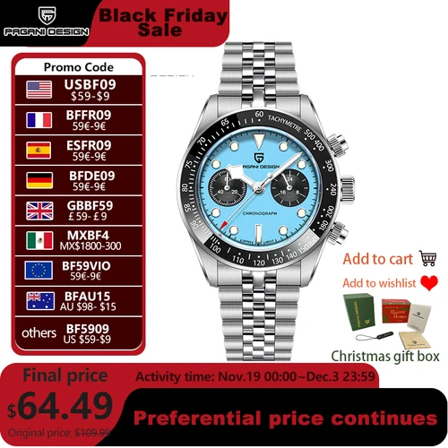 Imagen 1 del producto 2025 nuevo diseño PAGANI BB flamenco cronógrafo reloj de cuarzo deportivo de lujo hombres espejo de zafiro 100M reloj de pulsera de moda impermeable