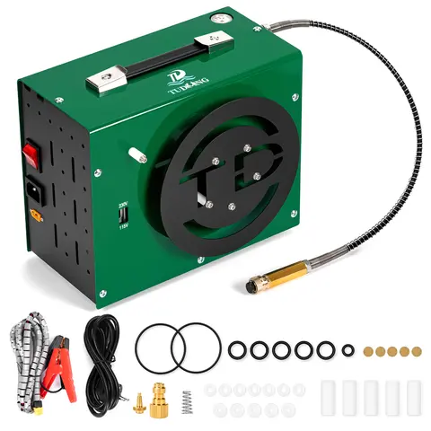 TUDIVING 4500Psi 300Bar 12V PCP Air Compressor HPA High Pressure Compressor Built-in Power for with Wire Spool for Scuba Tank