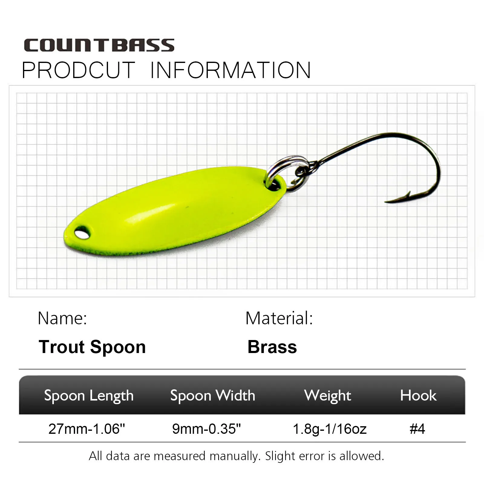 Countbass Slim Brass Casting Trout Fishing Spoons for Salmon Pike Bass Lures  1.8g  1/16oz