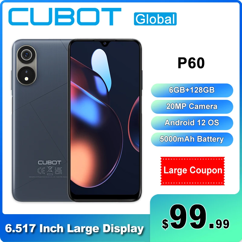 

Cubot P60 смартфон с 5,5-дюймовым дисплеем, восьмиядерным процессором, ОЗУ 6 ГБ, ПЗУ 2023 ГБ, 20 МП, 2-мя слотами для SIM-карт, 4G ,GPS