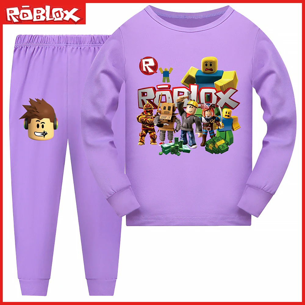 Nuovo gioco Roblox Virtual World 2 pezzi Cartoon Anime Print ragazzi e ragazze pantaloni a maniche lunghe pigiama Set compleanno e regalo di natale