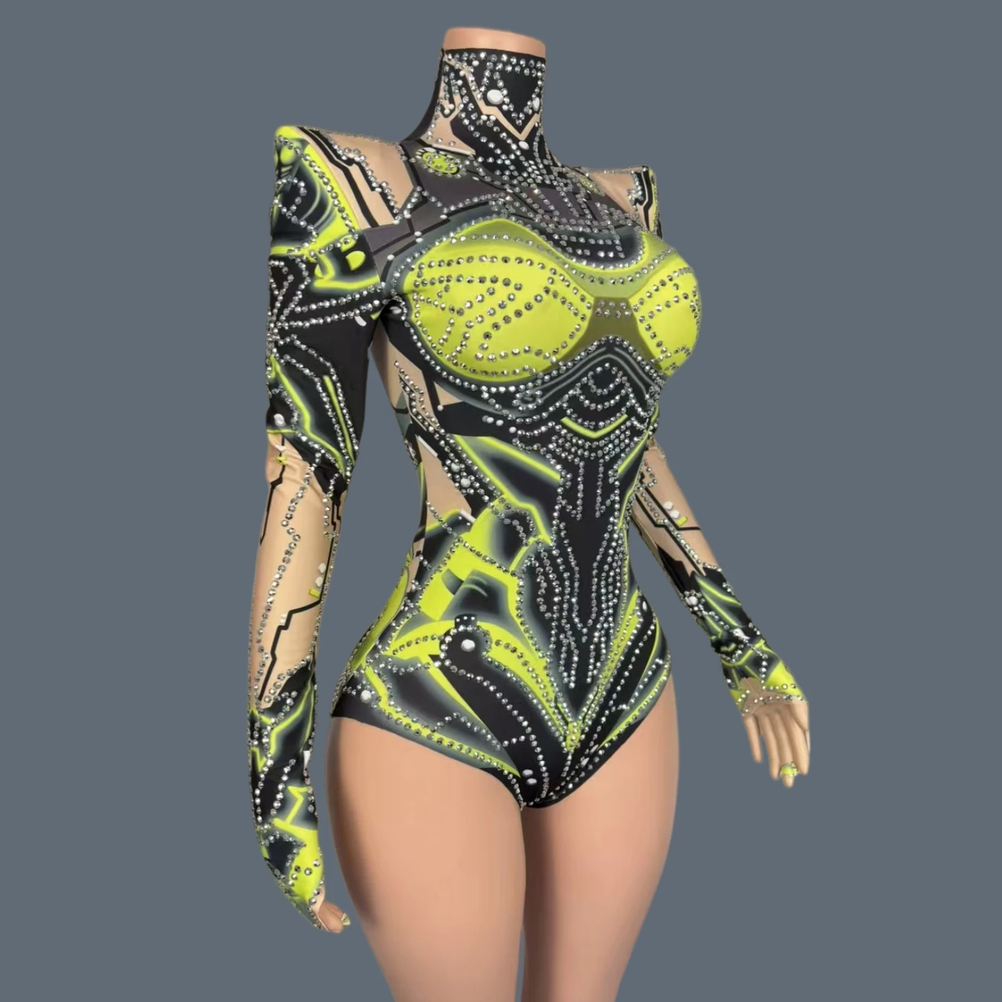 

Trendy Sparkly Rhinestone Spandex Sexy Bodysuit Night Club DJ Performance Dance Singer Costume Party Stage gig Outfit Dianyin