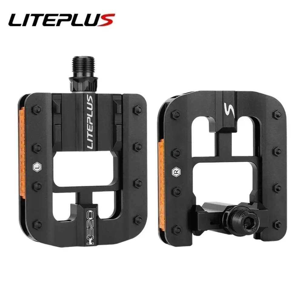 Liteplus Foldable Bicycle Pedals Anti-slip Slide Solid Bike Pedals Aluminum Alloy With Reflective Strips Bike Folding Pedals