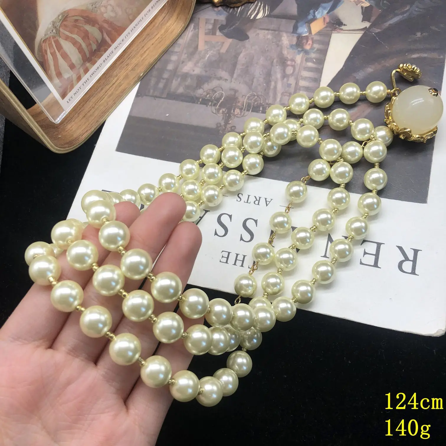Retro glass pearl long fashion personality  multi-layer clavicle chain sweater chain necklace temperament