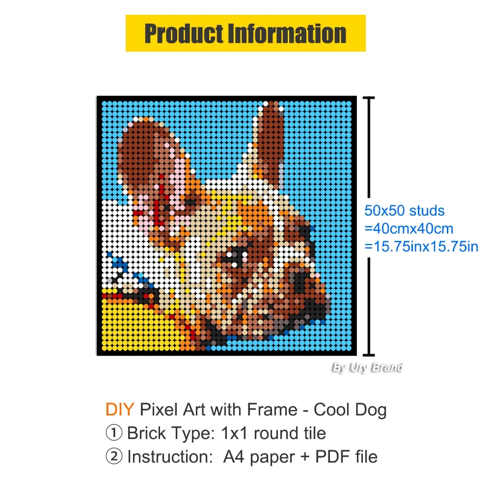 2400+PCS DIY Pixel Art Cool Dog Mosaic Painting By Building Blocks Unique Gift Ideas Pop Cats Portrait Pets Puzzle with Frame