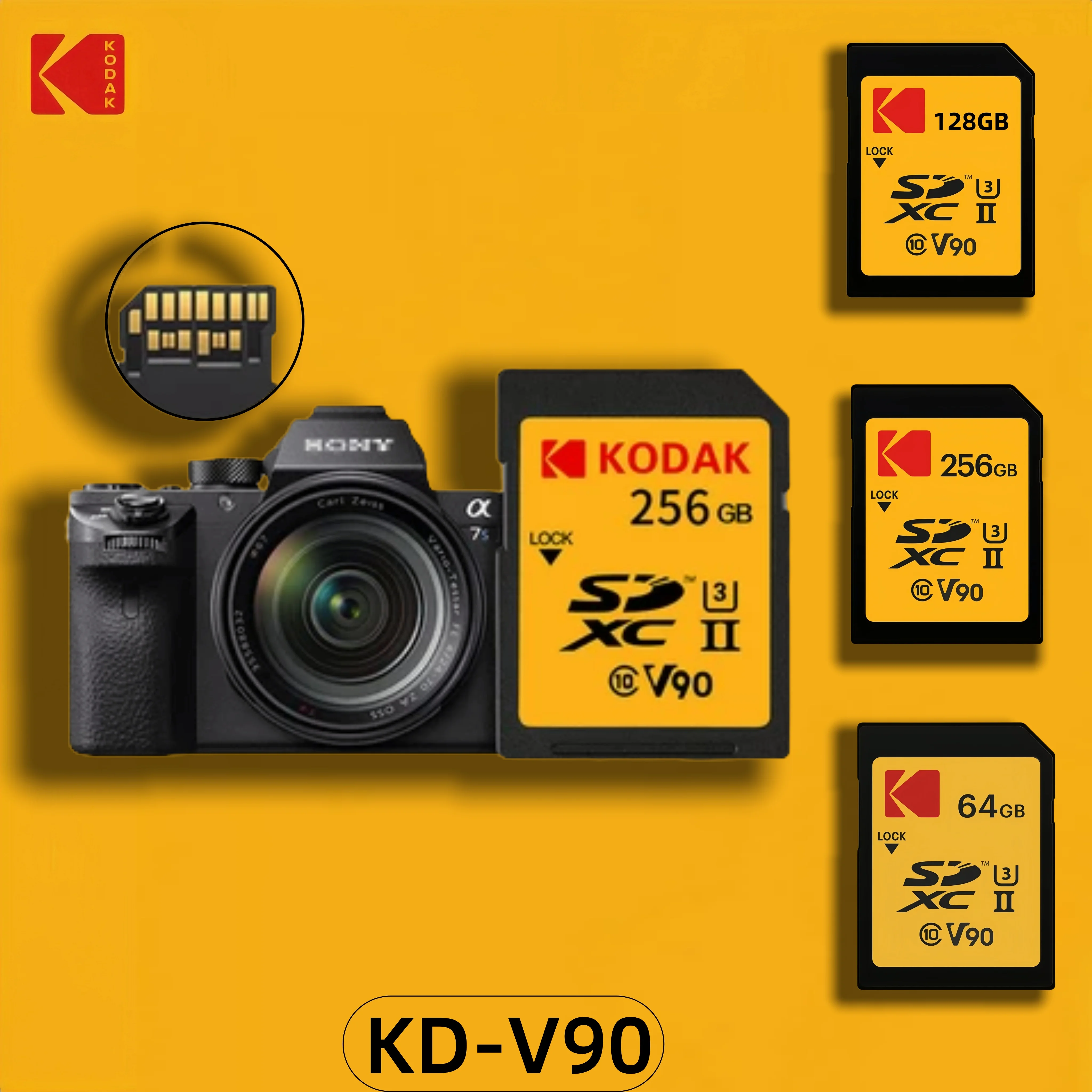 KODAK  V90 SD Card 256G 280MB/s High Speed SDHC SDXC UHS-II C0 U3 V30 4K 8K Full HD Video Camera Flash Cardfree shippping