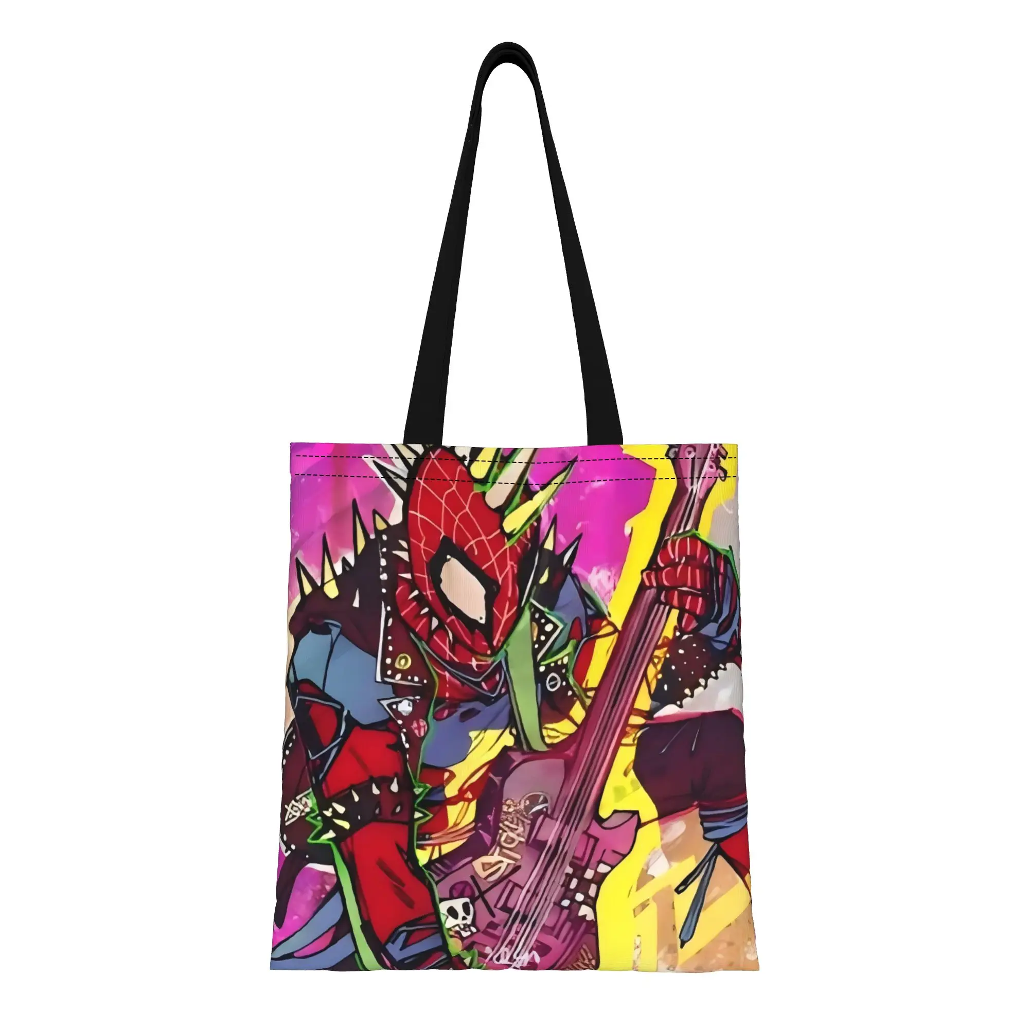 

Punk Spider Man Marvel Canvas Tote Bag Perfect for Shopping Women's Top-Handle Bags