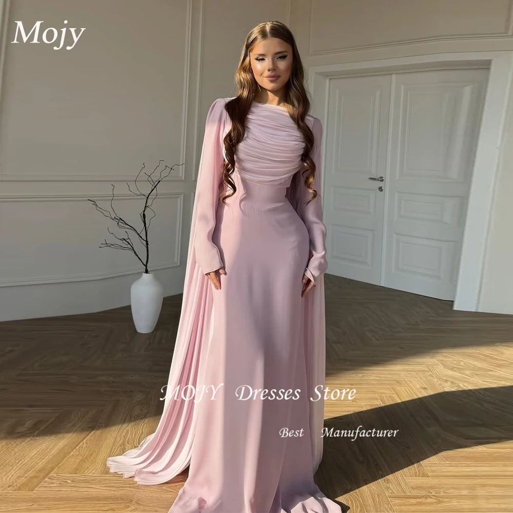 

Mojy High Collar Evening Dress Long Sleeve Corset Flowy Princess Prom Dresses Pleats Puff Arabia Party Gowns Customized