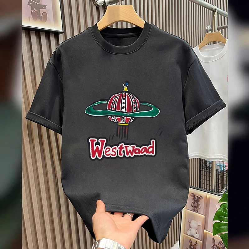 2025 夏の綿高品質新漫画カラープリント潮ブランド Tシャツルーズアメリカン Tシャツカジュアルラウンドネック半袖