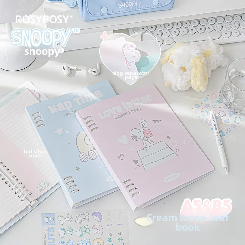 Rosyposy Soft Set Snoopy Joint Creamy Leaflet Student Notebook Colorful Inner Pages Stickers Horizontal Line