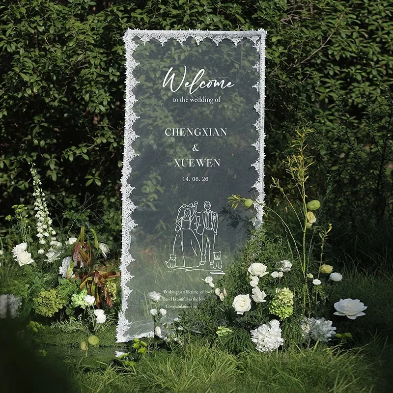 Personalized Banner Sign Party Arch Props Seating Chart Transparent Lace Reception Banner Customizable Table Layout For Weddings 4