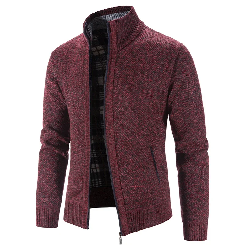 Fashion Men\'s Knitted Cardigan Winter Fleece Coat Solid Color Stand Collar Winter Warm Sweater Jacket 4XL 8 Colors