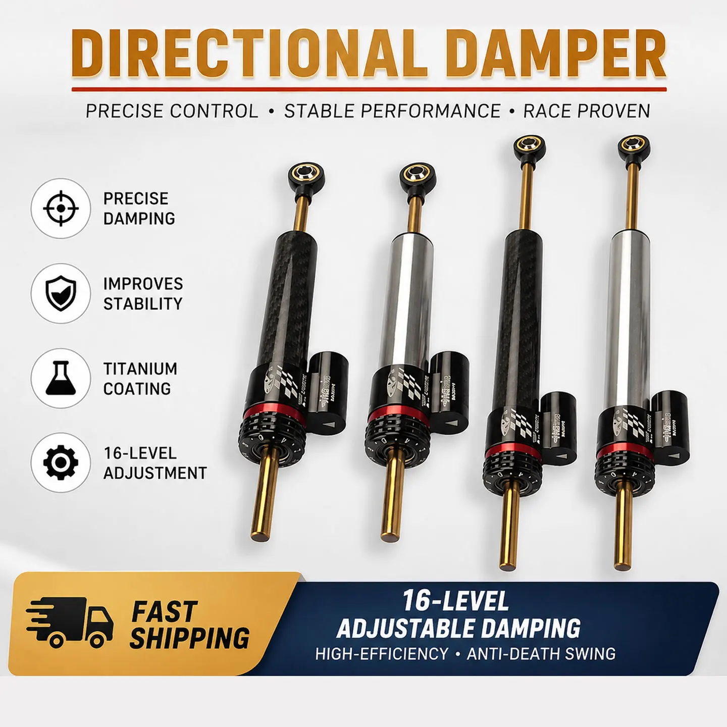 

Universal Motorcycle Steering Damper Stabilizer Adjustable 252-342mm CNC Carbon Fiber Pattern for Honda Yamaha Kawasaki