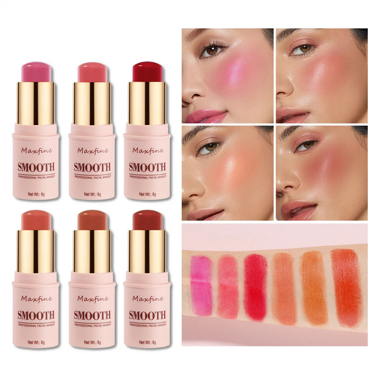 3 In 1 Driedimensionale Blusher Stick Langdurige Waterdichte Matte Blush Oogschaduw Lip Universeel