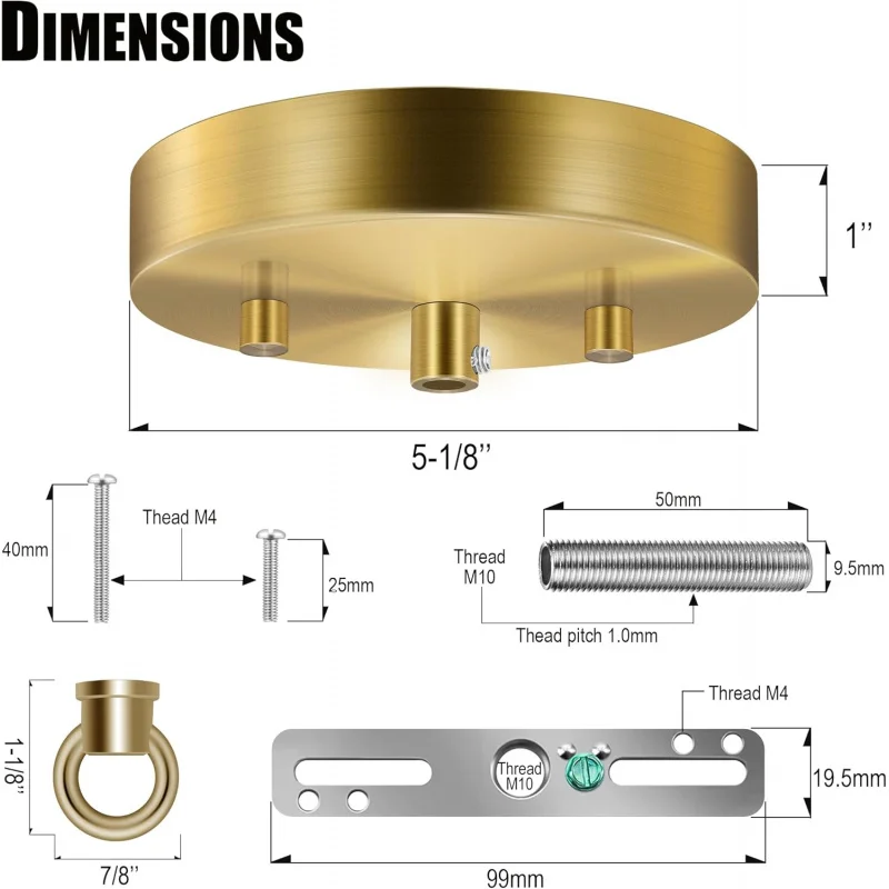 Kit de dossel de luz atualizado de 5-1/8 polegadas com placa de cobertura de teto resistente e luminárias de hardware de montagem