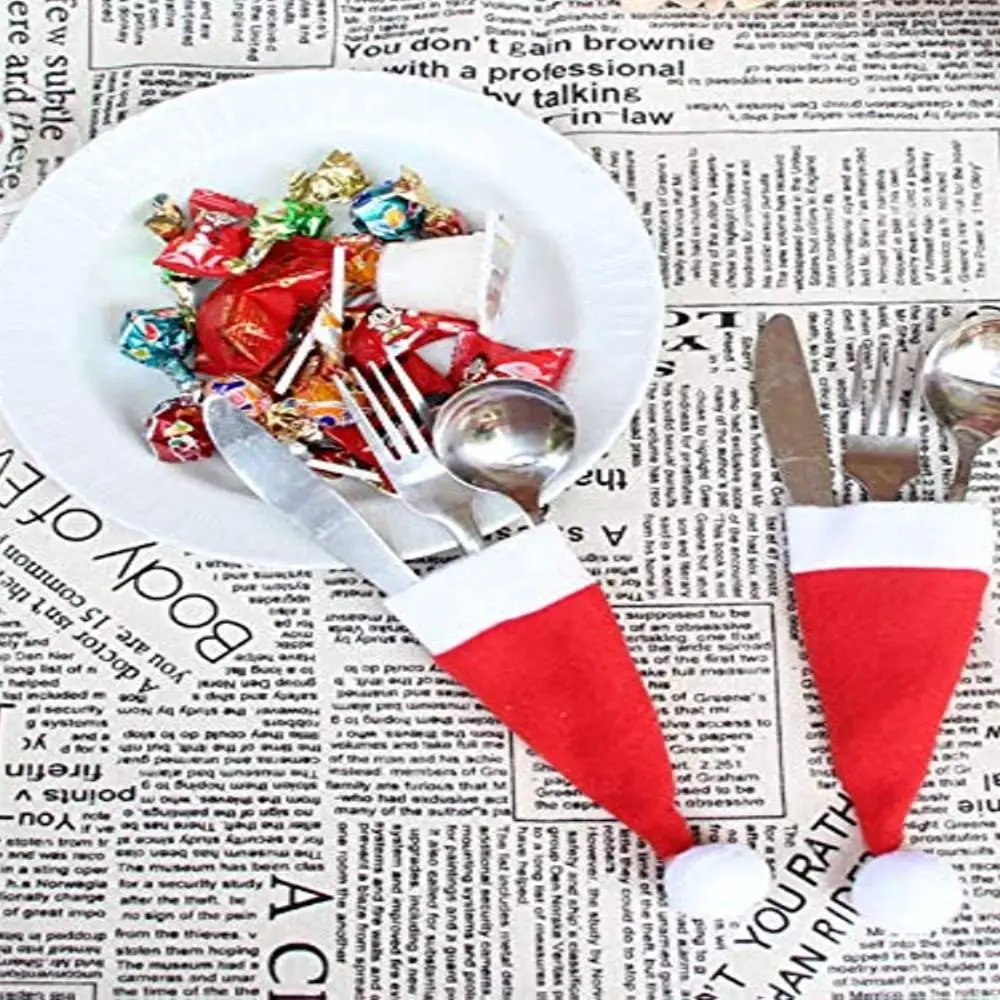 Lollipop Topper Mini Christmas Hat Gift Fork Knife Cutlery Christmas Santa Hats Bottle Ornament Cup Bottles Cover