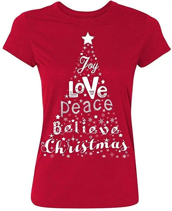 

Christmas Tree Joy Love Peace Believe Funny Xmas Women's T-Shirt