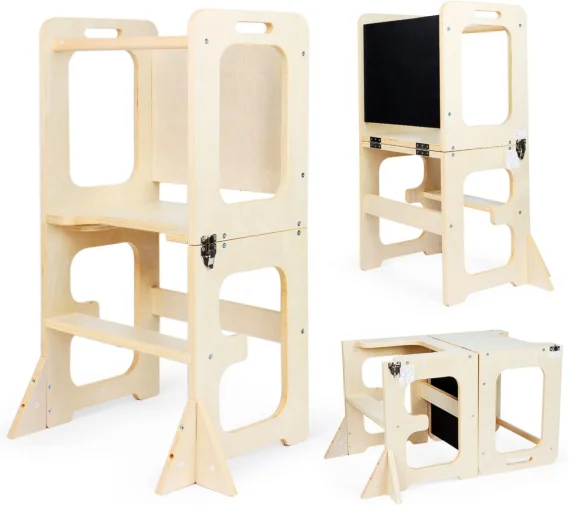 

New 2025 Montessori Furniture Adjustable Height Learning Kitchen Tower Portable Wooden Folding Step Stool for Toddler