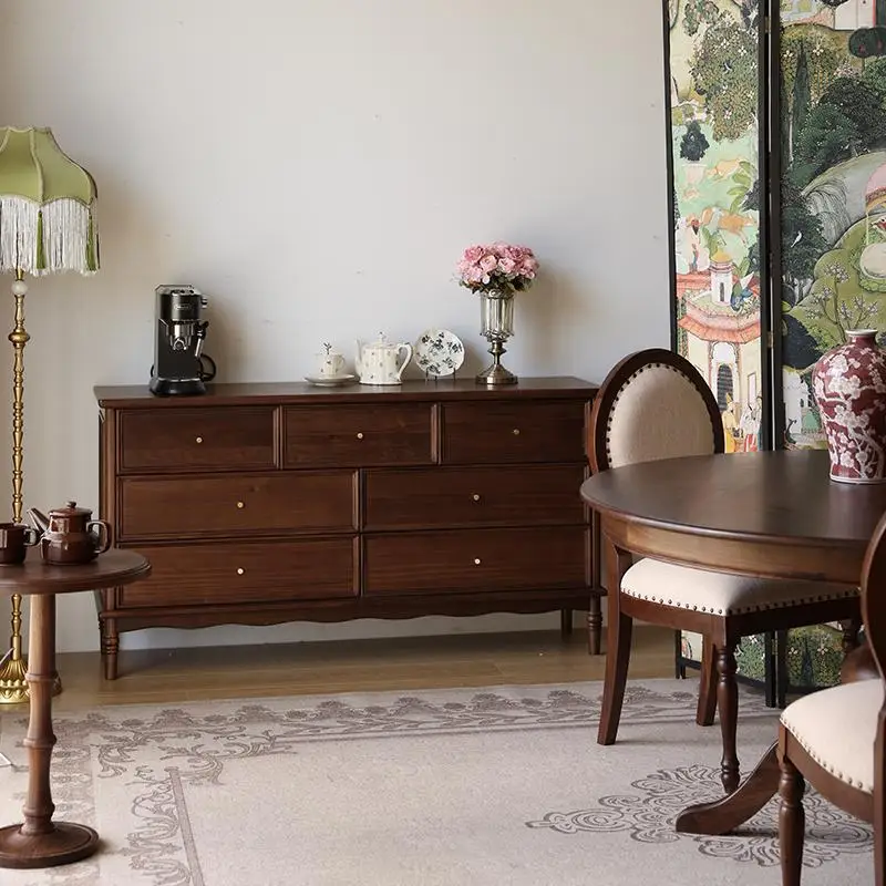 

Solid wood black walnut seven-bucket cabinet medieval storage locker retro guest dining room bedroom