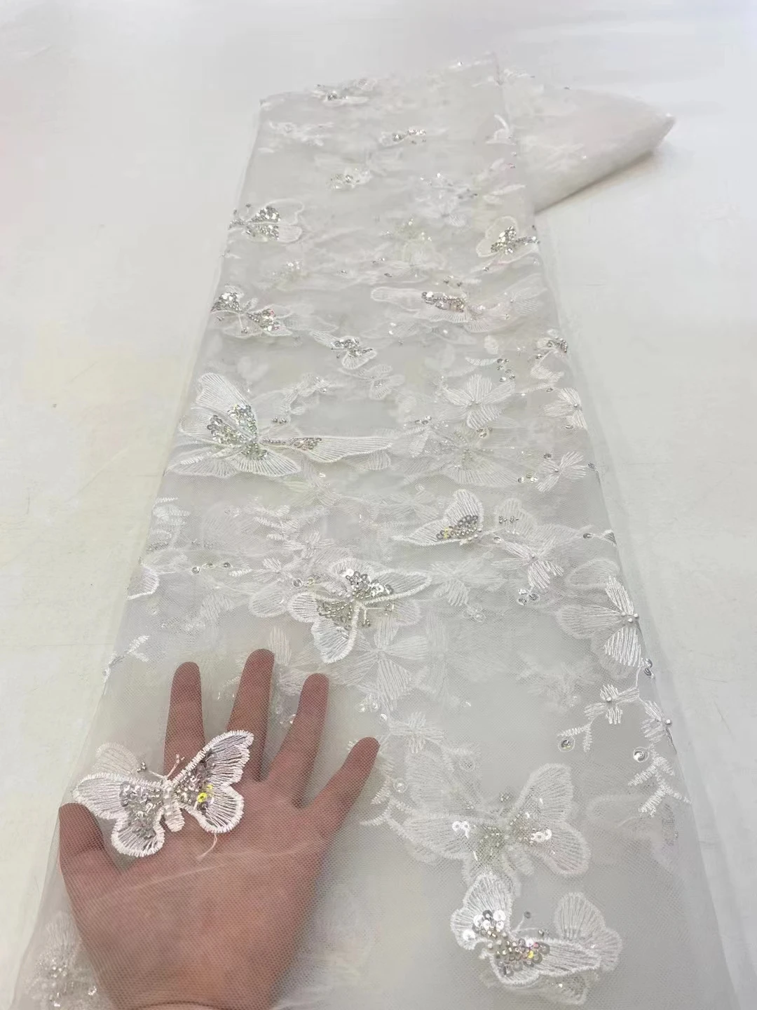 New listing, French tulle lace embroidery bead tube sequins, simple atmosphere butterfly embroidery beads wedding dress dress fa